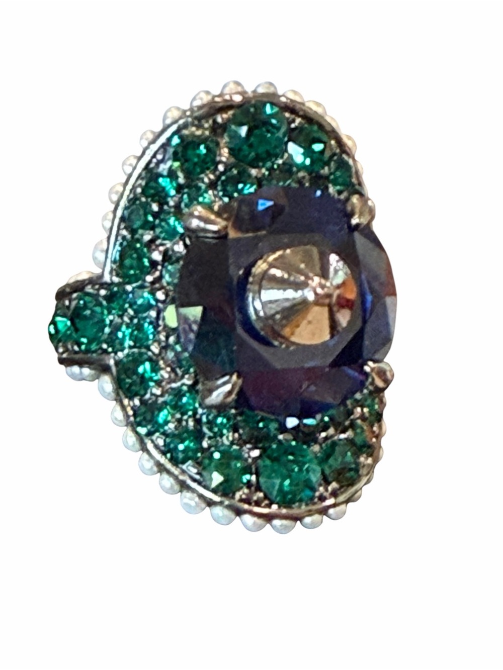 Gucci Green Pavé and Blue Center Gem Ring with Pearl Trim - Picture 3 of 12